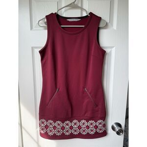 Athleta Knee Length Tank Dress Small Burgundy Floral Print Christmas Holiday